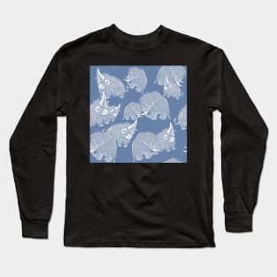 Woolly Mammoth and Woolly Rhino on Ice Blue background Long Sleeve T-Shirt